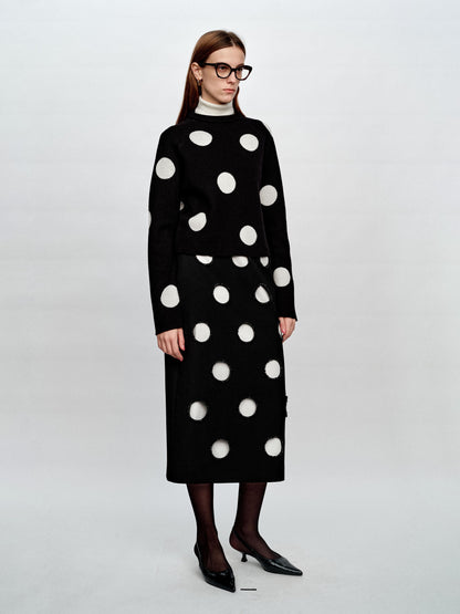 SERRER Black polka dot jacquard high-neck cropped knitted sweater - JAYDEN.