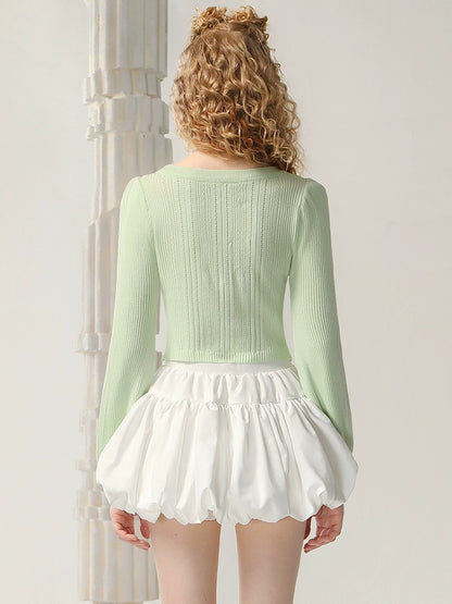 CHECOCRE Beautiful Three-dimensional Jacquard Butterfly Pullover Sweet Crop Top - ELLIE