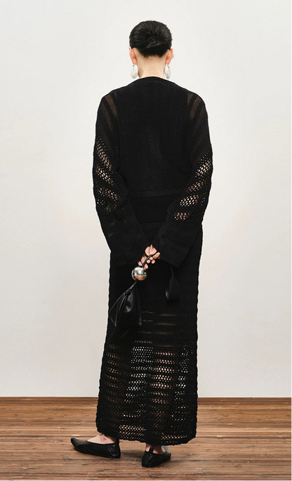 ZHUCHONGYUN Elegant knitted matching skirt and top outfit set-KLINS.