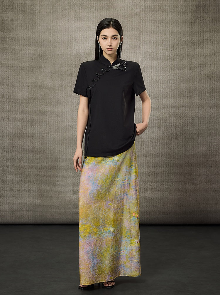 HECO Summer Handmade Orchid Winding Mandarin Neckline Short Sleeve Top - FLIGHT.