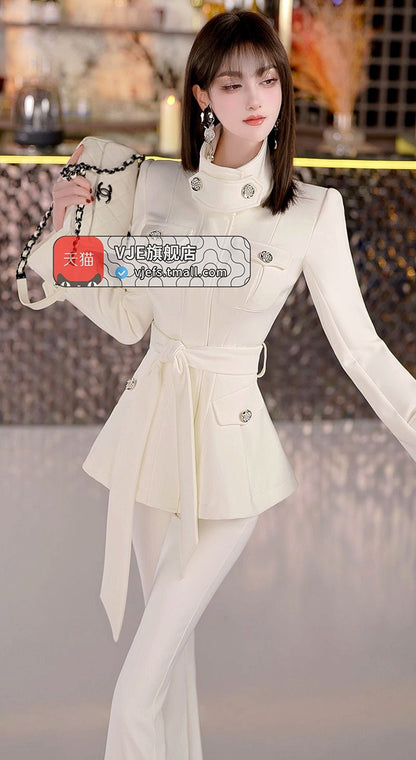 VJE  Business Style Top Flared Pants Two-Piece Thickened Set-ARA.