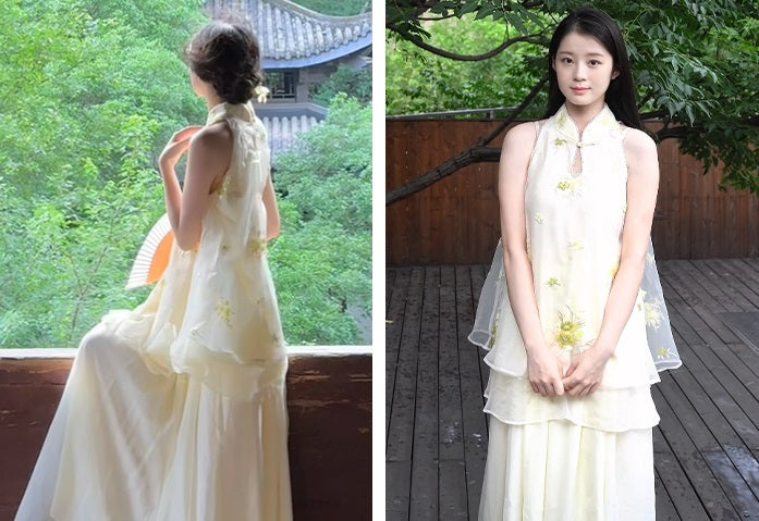 HECO Chinese Pearl Edge Embroidered Sleeveless Tulle Vest - IDEM.