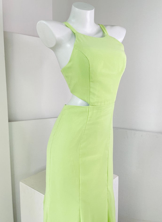 DOLLY Elegant Light Green Sleeveless Halter Neck Backless Long Cocktail Dress-OPRAH