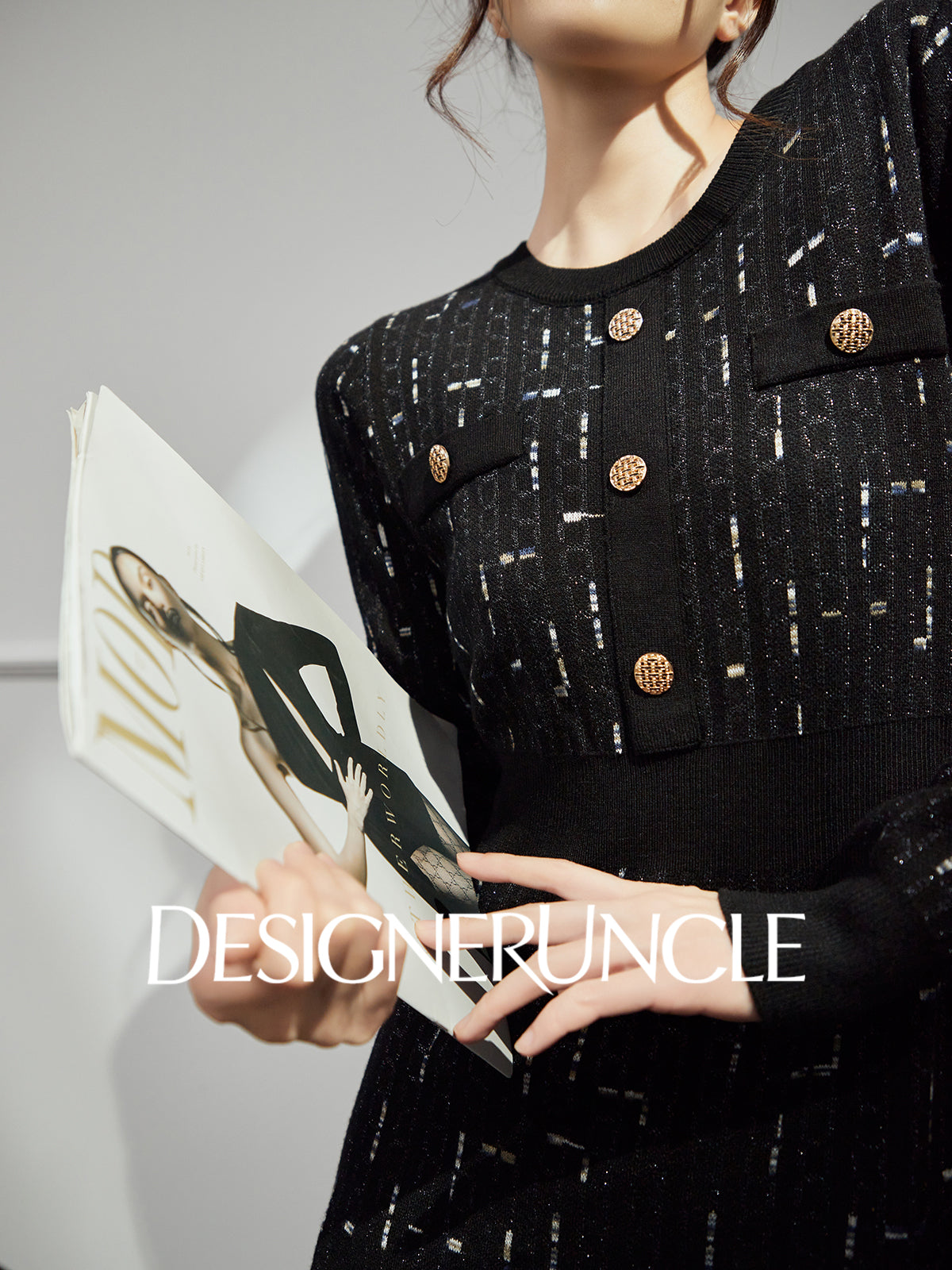 DGU|Twilight" black small fragrance style slimming high-end long-sleeved dress - Antonia.