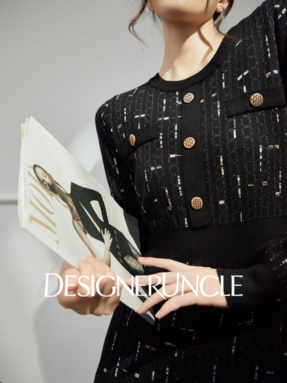 DGU|Twilight" black small fragrance style slimming high-end long-sleeved dress - Antonia.