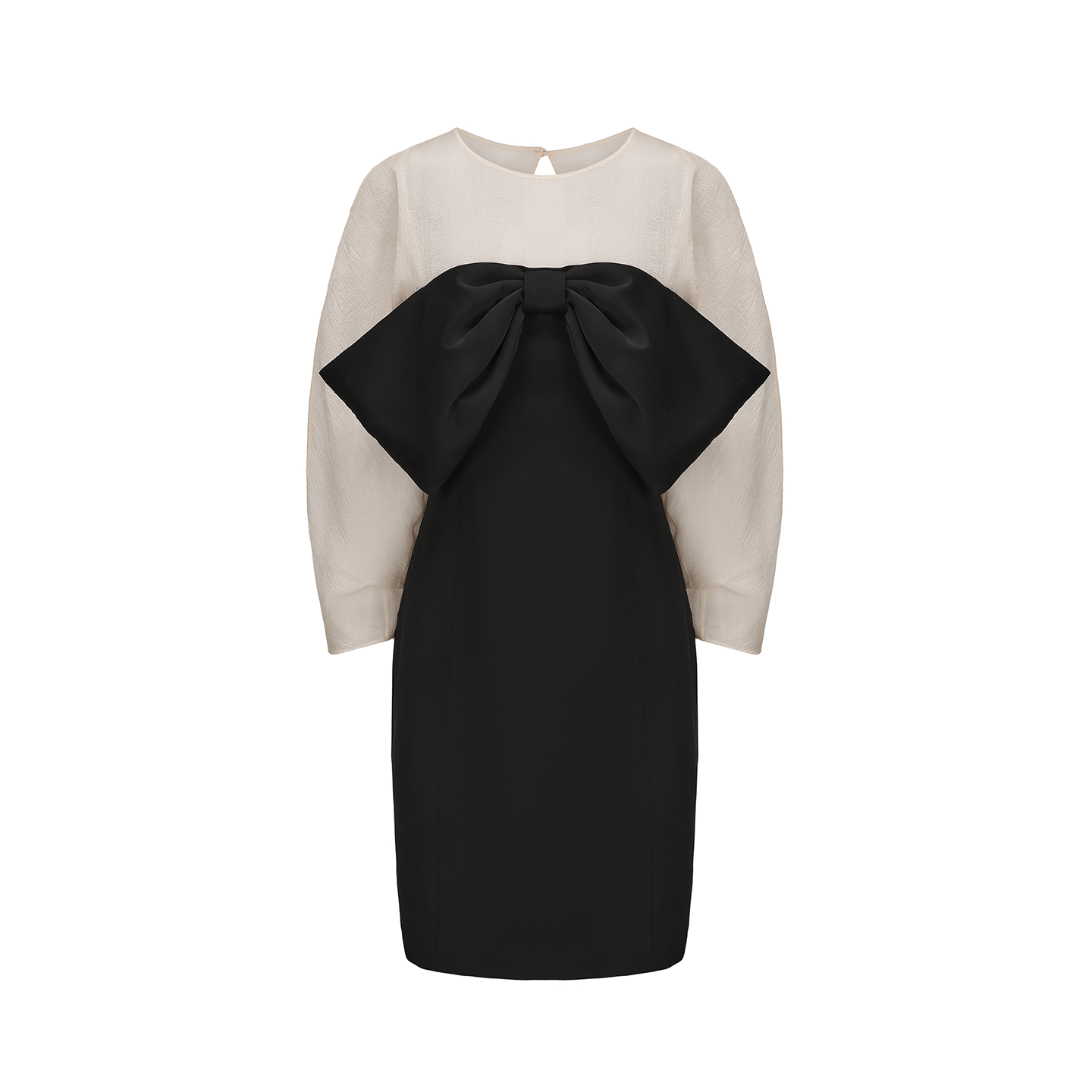 ATELIER MISS LU Soft Gauze Silhouette Sleeve Bow Slim Dress - REACH