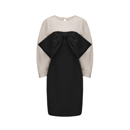 ATELIER MISS LU Soft Gauze Silhouette Sleeve Bow Slim Dress - REACH