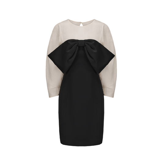 ATELIER MISS LU Soft Gauze Silhouette Sleeve Bow Slim Dress - REACH