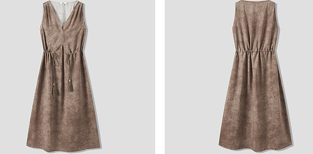COMME MOI summer sleeveless V-neck drawstring brown dress - FRANK.