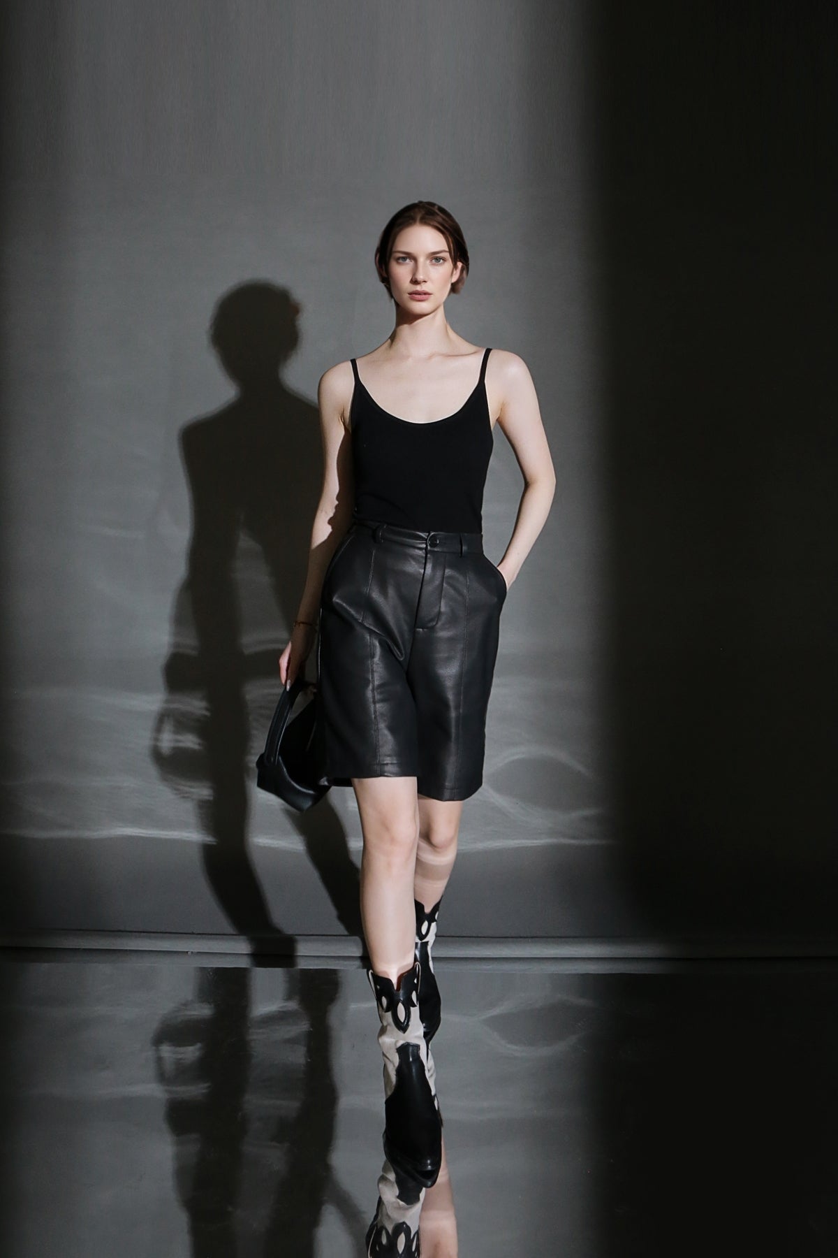 PIAOIN Short Straight Leather Soft Shorts Thin Pants Versatile Spring-BELLA