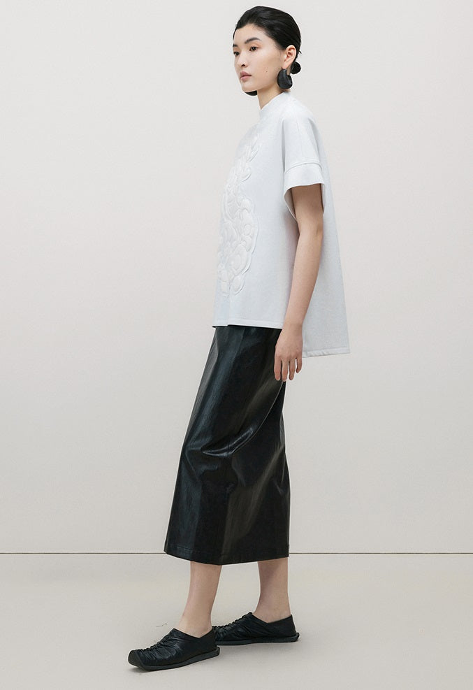 ZHUCHONGYUN white loose embroidered flower manuscript short-sleeved top-UCHIS.