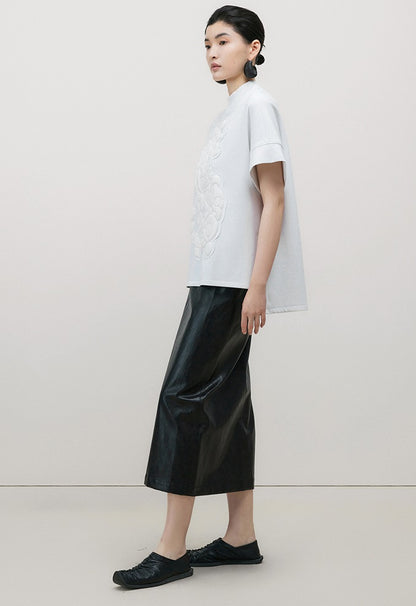 ZHUCHONGYUN white loose embroidered flower manuscript short-sleeved top-UCHIS.