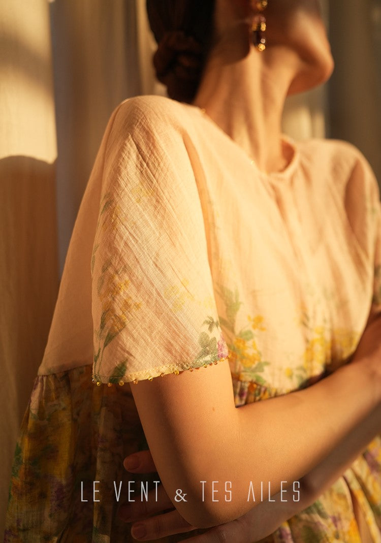 LE VENT&TES AILES Artistic 100% Silk  floral Printed Dress - NINA