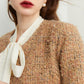 Elegant fall  Winter light luxury round neckbrown woven tweed short coat - Ausi