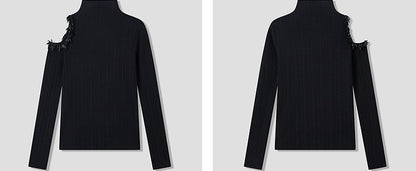 COMME MOI Lu Yan designer's new women's off-the-shoulder stud bead slim wool knitwear - TIRED.