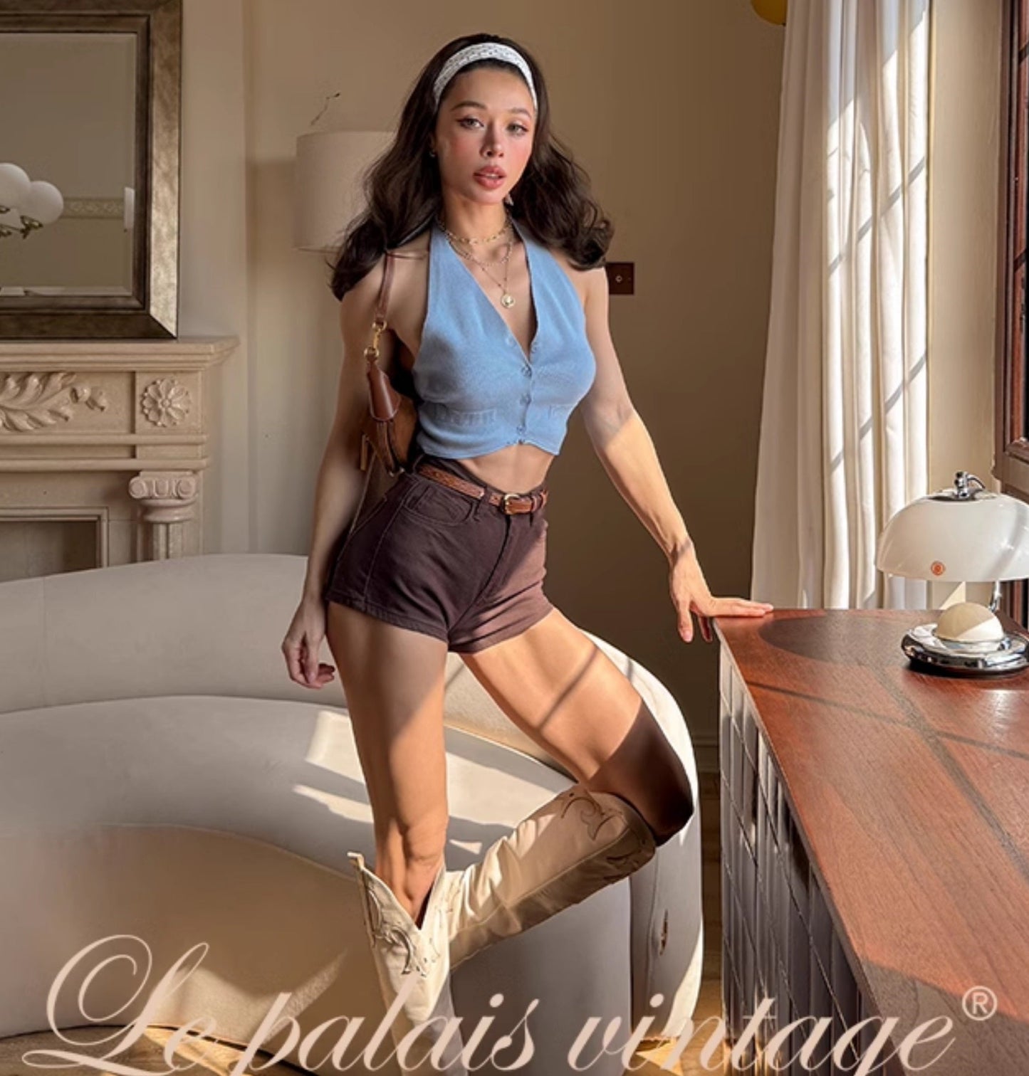 Le Palais Vintage Summer knitted vests halterneck suspenders- ROBBIE.