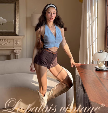 Le Palais Vintage Summer knitted vests halterneck suspenders- ROBBIE.