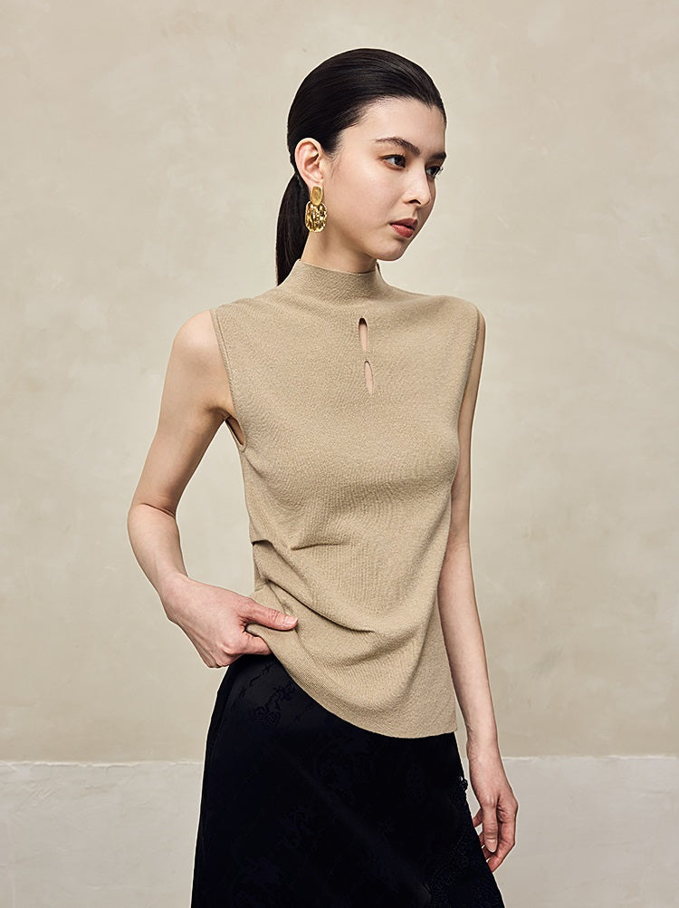 HECO Asymmetrical Wool Blend Sleeveless Mock Neckline Top- CHOOSE.