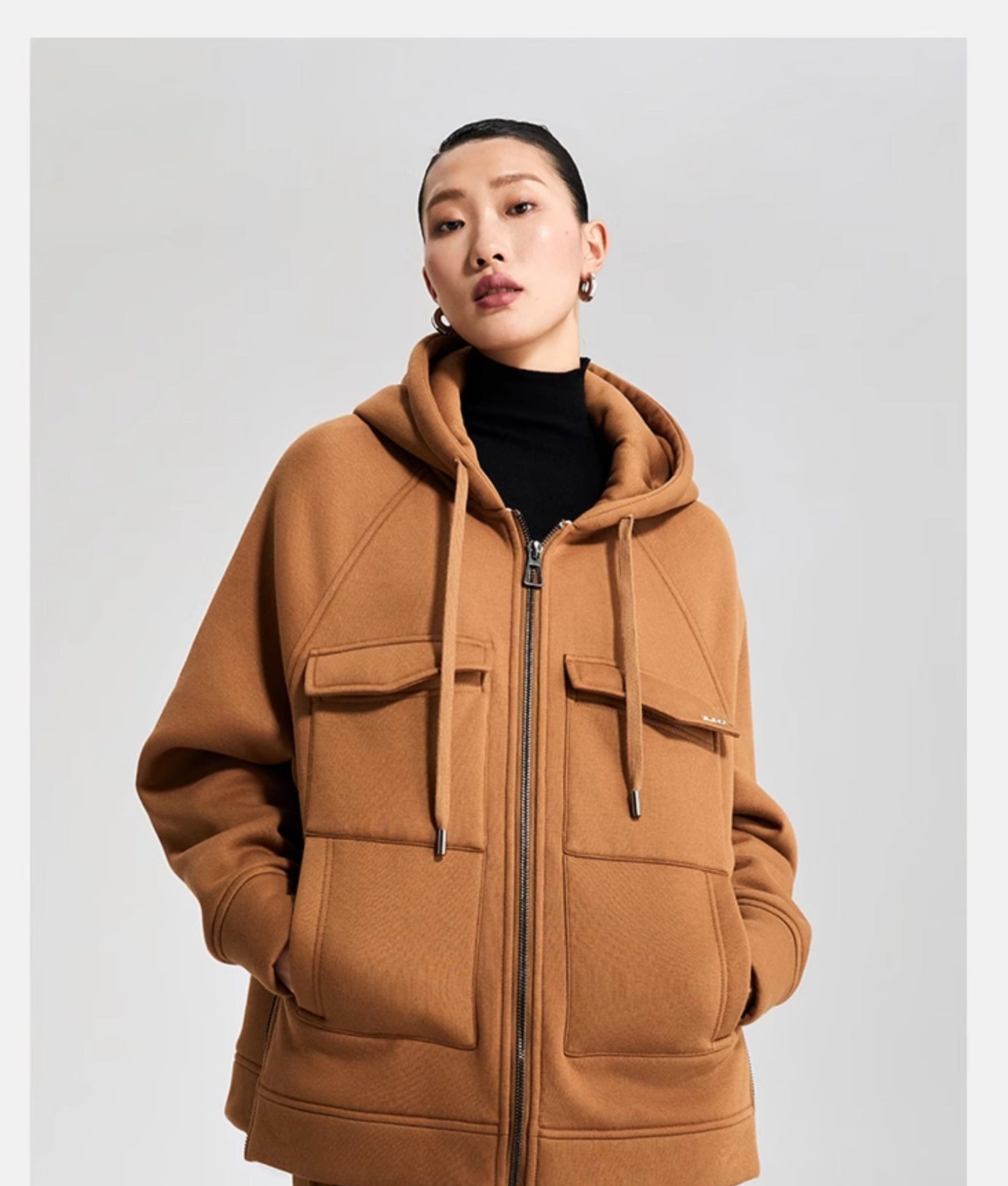 LEDIM  camel brown top jacket hooded oversized sweatshirt - Yule