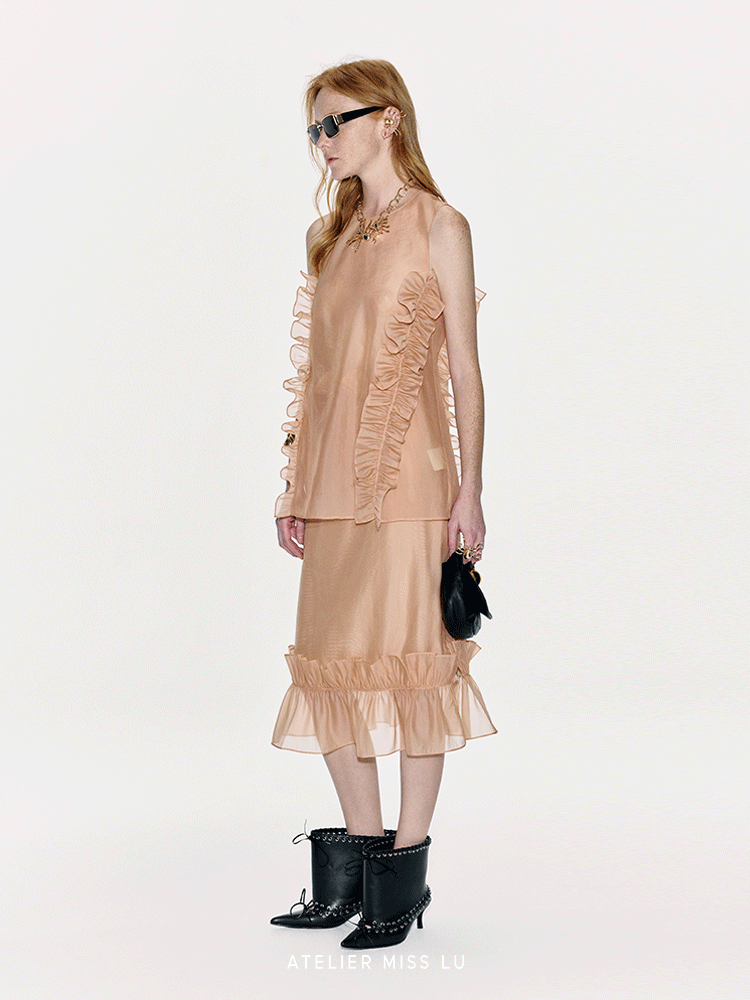 ATELIER MISS LU Three-dimensional Pressed Lace Design Sheer Top - TESSY