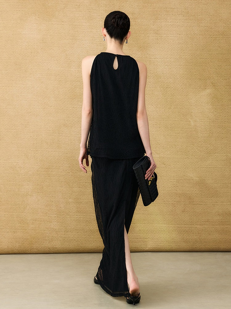 HECO Chinese style wrinkle elastic crew neck vest  age-reducing top - CAST.