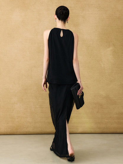 HECO Chinese style wrinkle elastic crew neck vest  age-reducing top - CAST.