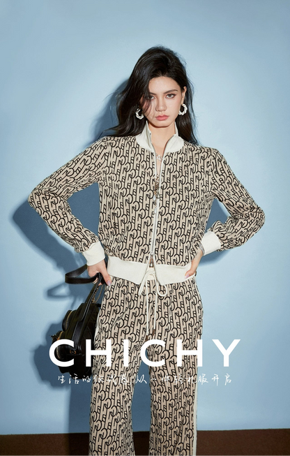CHICHY Retro Classic Sports Sweatshirt Casual Jacket Two-Piece Set-OLIVA