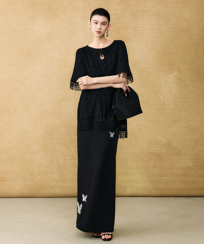 HECO Chinese butterfly bead embroidered slimming straight skirt - POLY.