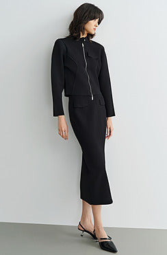 COMME MOI Lu Yan designer's new women's black knitted skirt with a center slit - ACCEES.