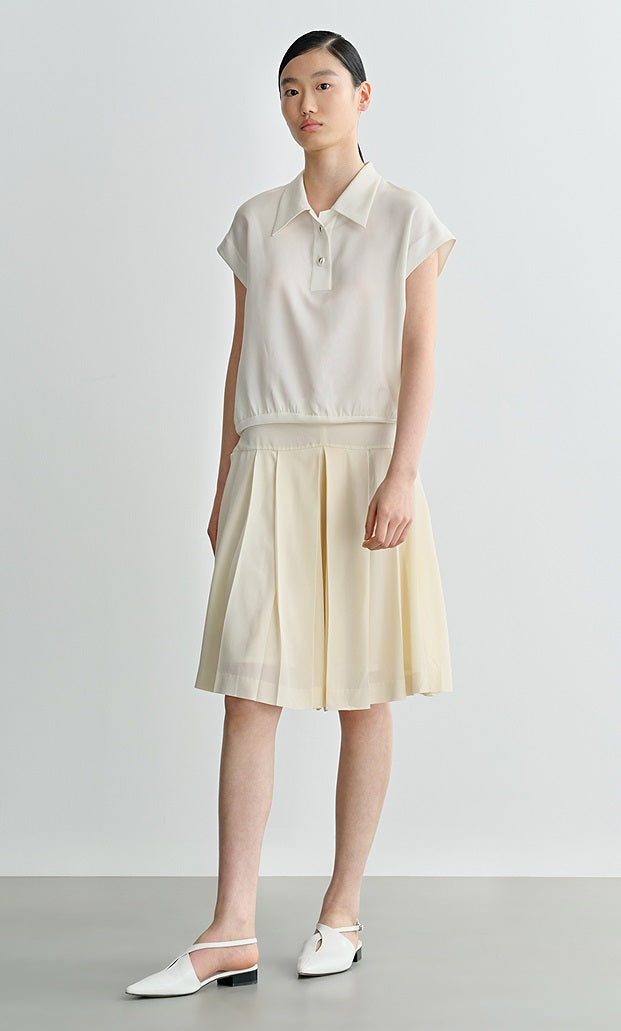 COMME MOI commuter lapel mulberry silk small capped sleeve top - MAP.