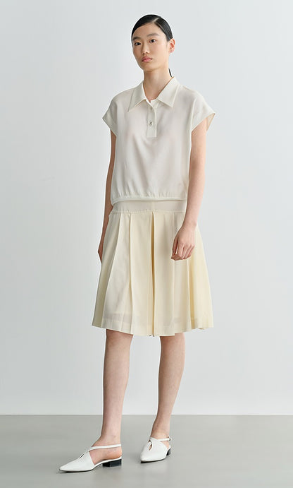 COMME MOI commuter lapel mulberry silk small capped sleeve top - MAP.