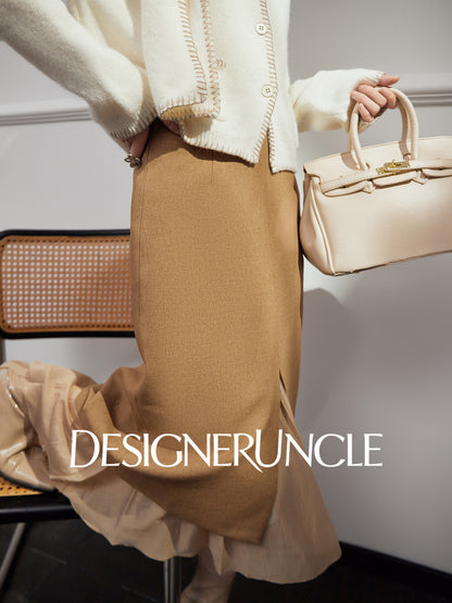 DGU "Lumu" coffee slit design high-end commuter long skirt - Ryan.