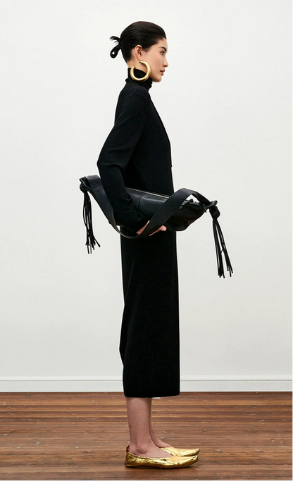 ZHUCHONGYUN black high-neck slim wool knit--AIZAKA.