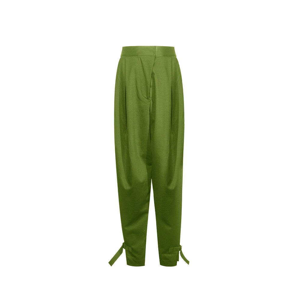 TUYUE  Green Cotton Casual Silhouette Leggings Pants- BENITA.