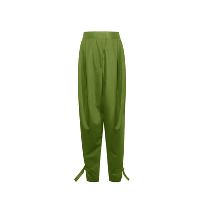 TUYUE  Green Cotton Casual Silhouette Leggings Pants- BENITA.