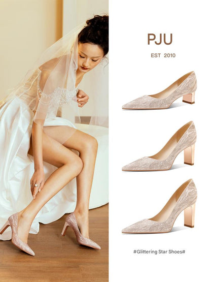 PJJUU thick heel french high heeled shoes  - TROPHY.