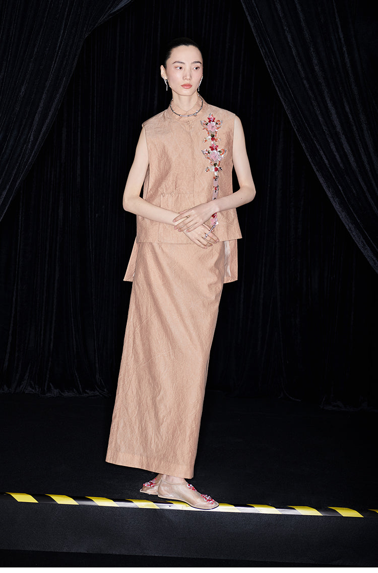 M essential Mackay designer 3d embroidery placket vest pencil skirt set- mar.