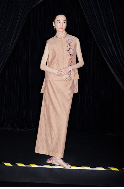 M essential Mackay designer 3d embroidery placket vest pencil skirt set- mar.