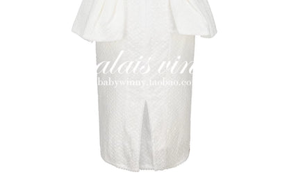 Le Palais Vintage embroidery cotton wrap short top + high-waisted bud skirt-TEE