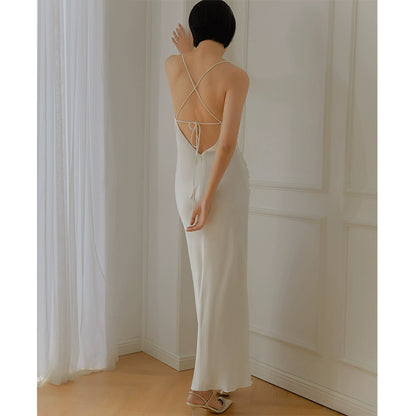 GOUDIN women's white suspender evening dresses-LON.