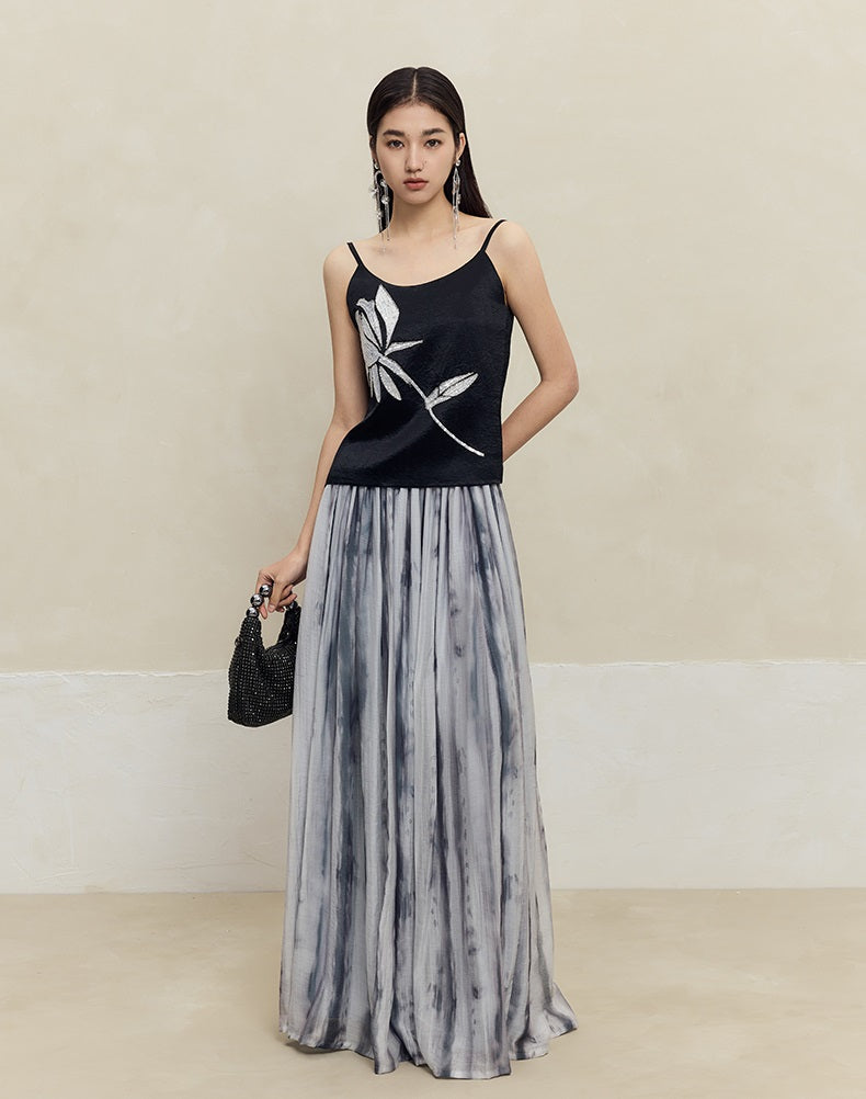 HECO tie-dye chiffon pleated long gray brown skirt women - all.