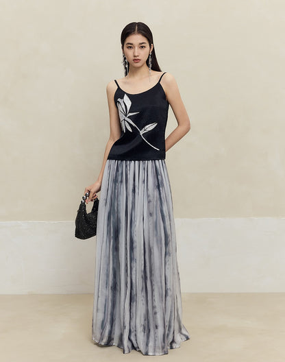 HECO tie-dye chiffon pleated long gray brown skirt women - all.