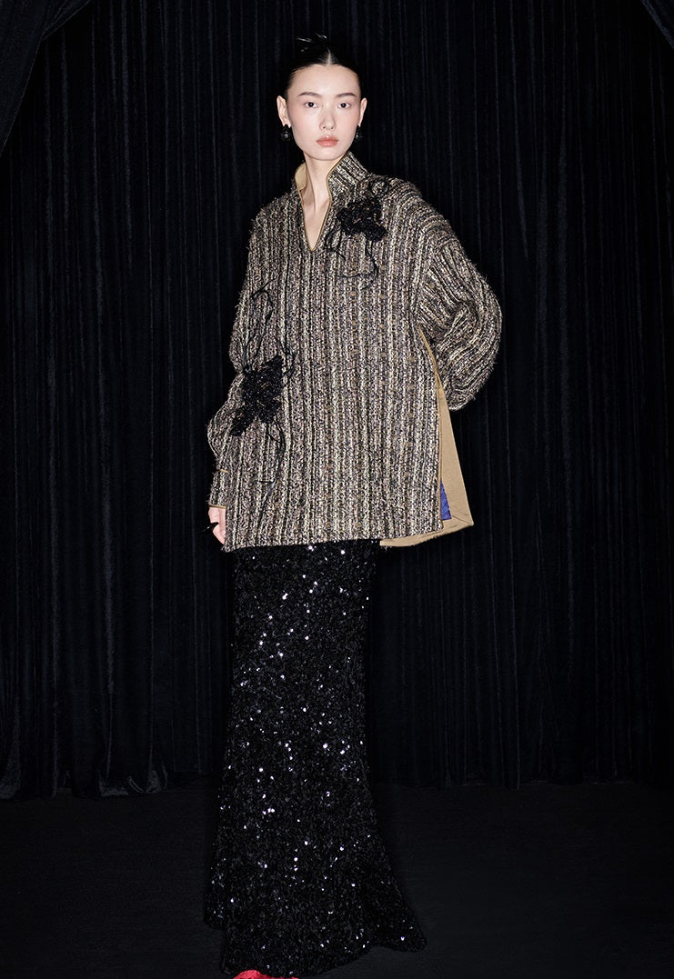 M essential Mackay designer Chanson  Wrought Iron Orchid Feather Beaded Top - growth.