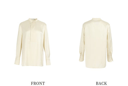 ZHUCHONGYUN Mock collar long-sleeve glossy satin top-ARCTIC.