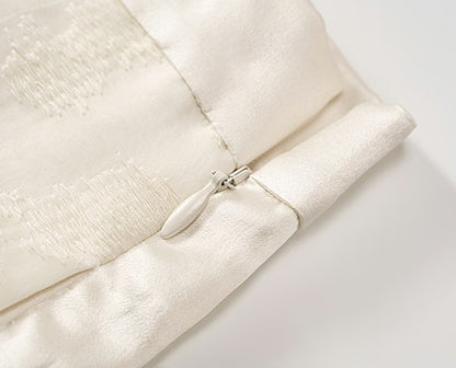 COMME MOI Silk Embroidered Panelled Straight white Pants - ISAIAH.