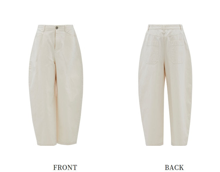 ZHUCHONGYUN  White Cotton Slacks Pockets Cocoon Pants-MIUNA.