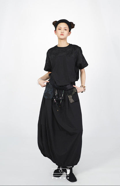 TUYUE Dark Blue Waist Trench Coat Texture Short Sleeve Dress- ANDREA.