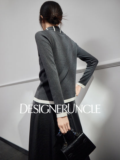 DGU| Dark Gray Striped Bow Tie Niche Design Retro Gentle Commuter Top - Antonio.