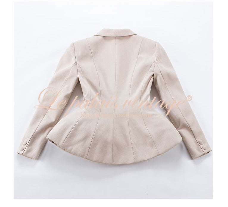 Le palais vintage's fall/winter vintage beige classic nipped waist structured smoking jacket - Cara