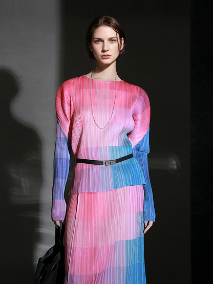 PIAOIN Miyake style light luxury slim pleated women's versatile T-shirt - ARLOV